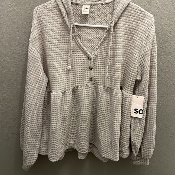 Gray Waffle Knit Hoodie SO - Picture 12 of 13